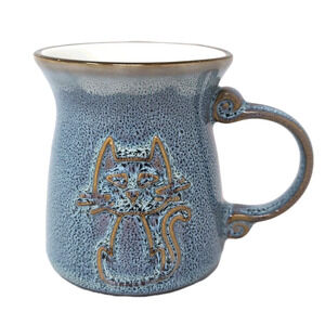 La Rochelle Blue‎ Kitty Cat Coffee Mug Cup Ceramic Pottery Speckled Drip Glaze